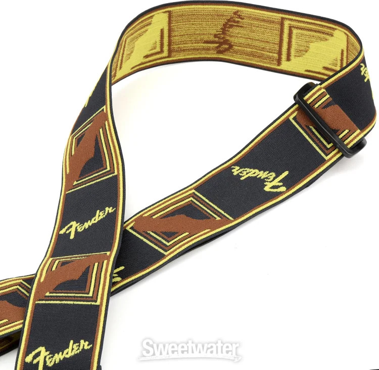 Fender WeighLess Monogram Strap - Black/Yellow/Brown