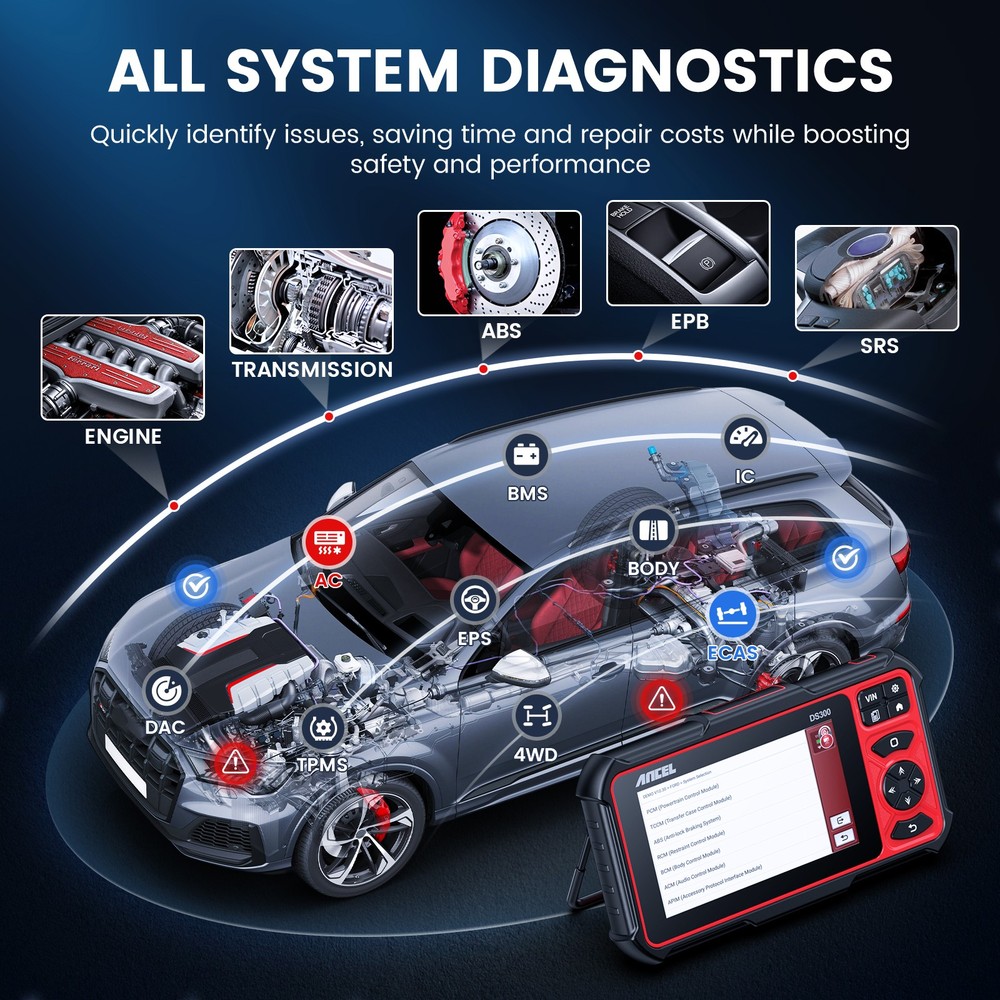 ANCEL DS300 Car OBD2 Scanner All System Auto Diagnostic Tool KEY Coding 28+Reset