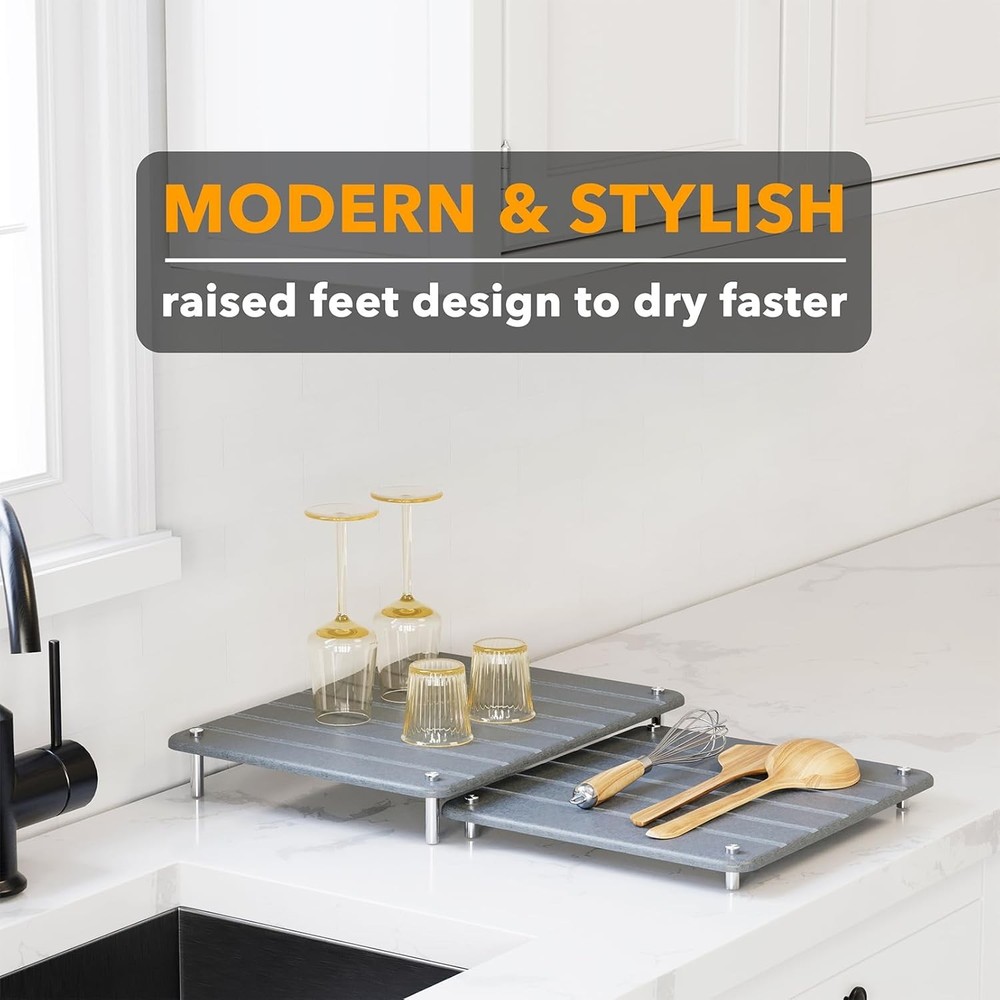 2 Pack Stone Dish Drying Mats for Kitchen Counter, Expandable