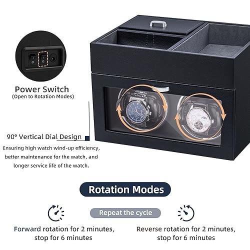 Automatic Double Watch Winder with Storage Box, Watch Winders for 2 Gray