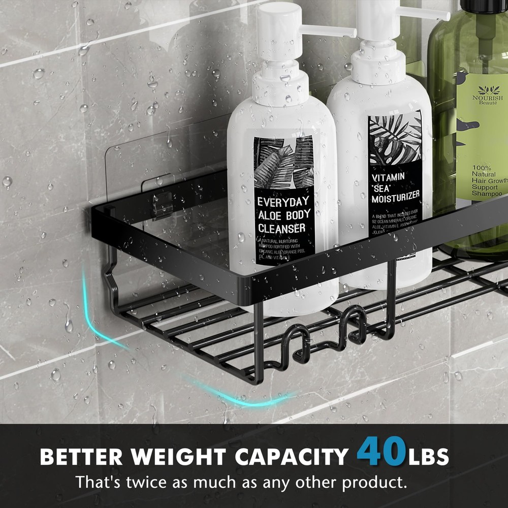 Moforoco Shower Caddy Shelf Organizer Rack, Self Adhesive Black Medium,
