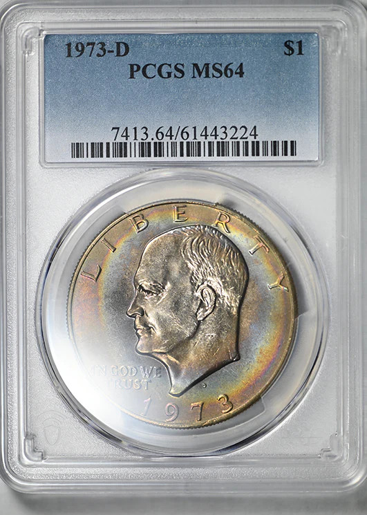 1973-D Clad Eisenhower Ike Dollar $1 PCGS MS64 - TONED!