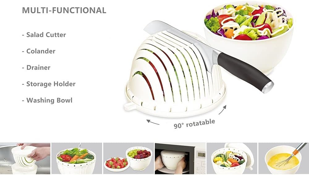 Easy Fruit Vegetable Salad Cutter Bowl,Multi-Function Kitchen Colander Strainer