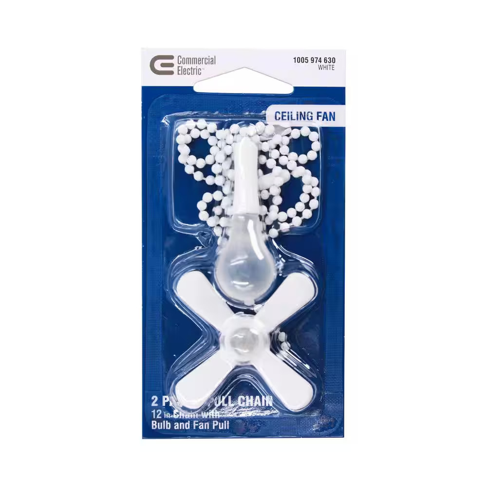 12 In. White Light Bulb and Fan Pull Chain Set