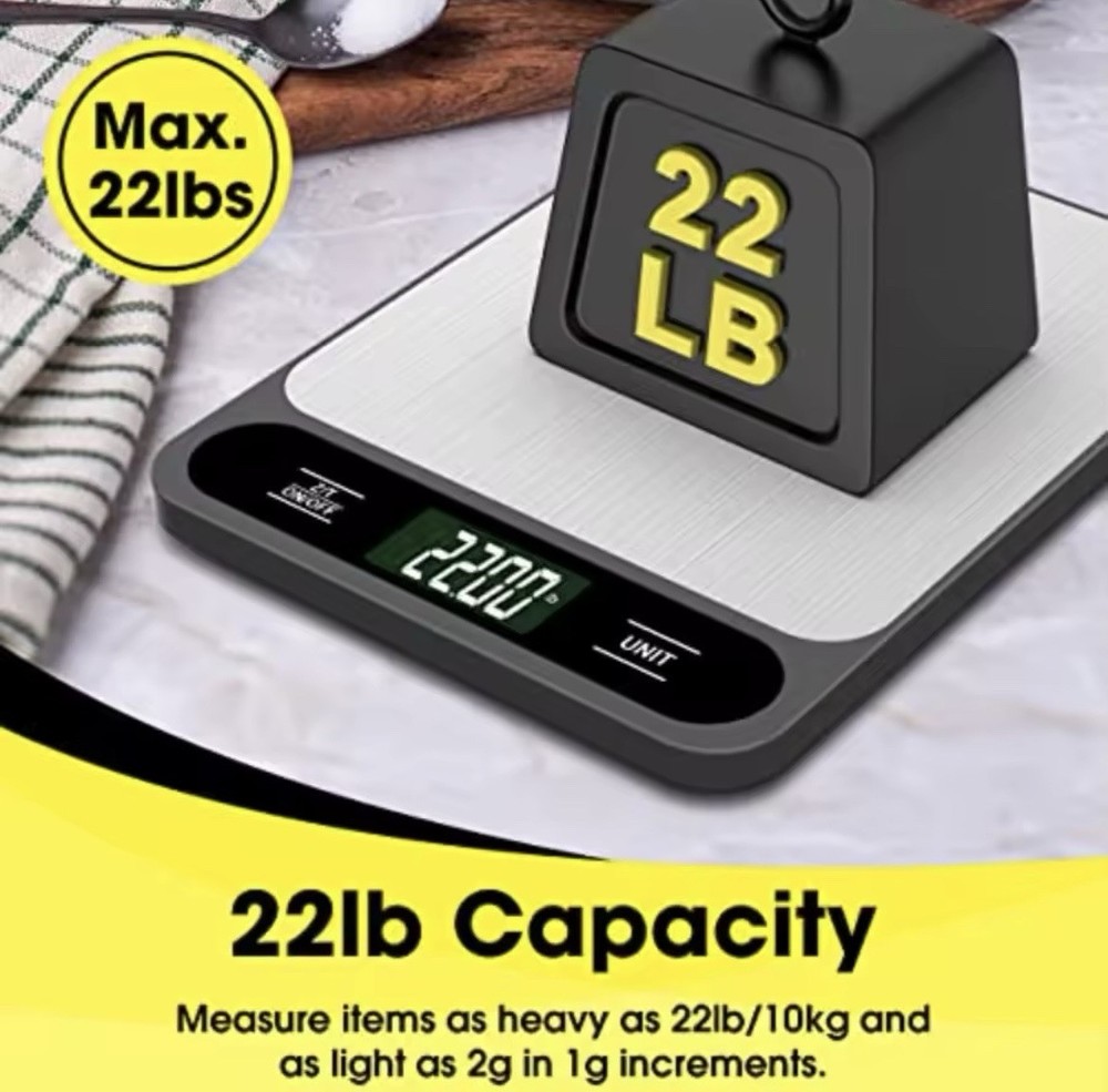Digital Kitchen Scale, 22lb Capacity, High Accuracy, Tare, Waterproof