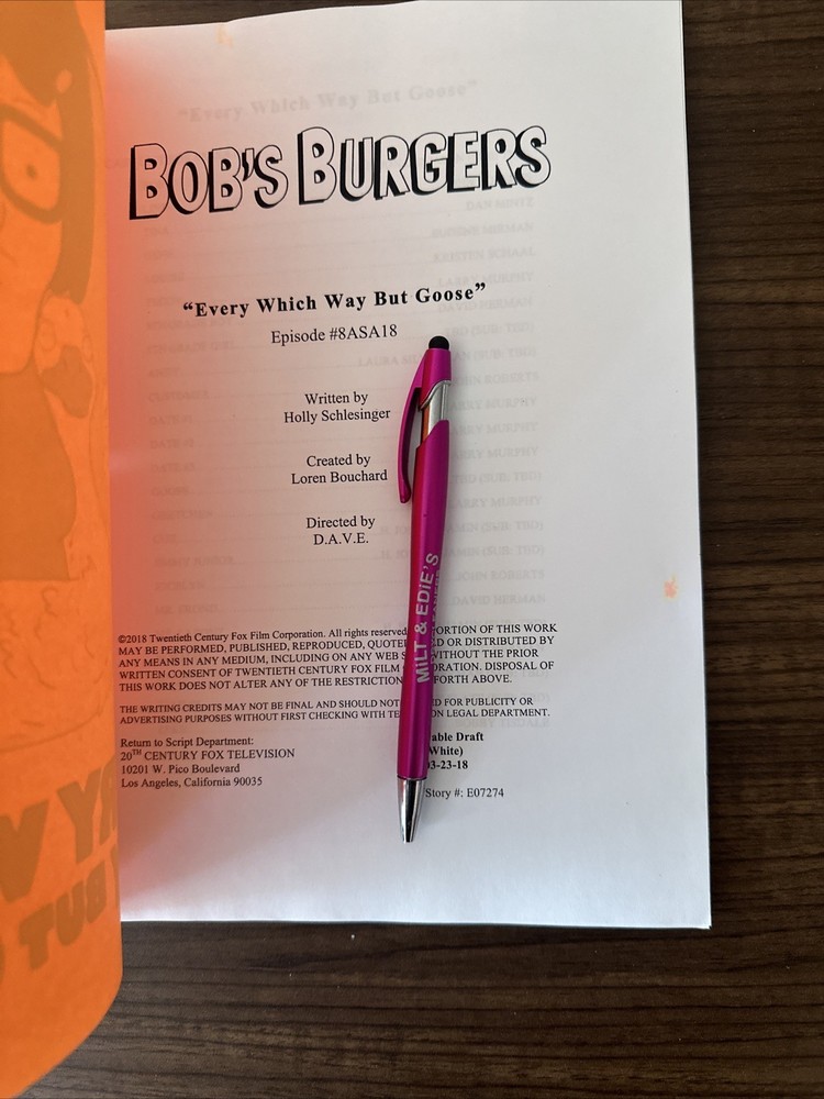ORIGINAL 2018 Bob’s Burgers Table Read Script Fox Every Which Way But Goose