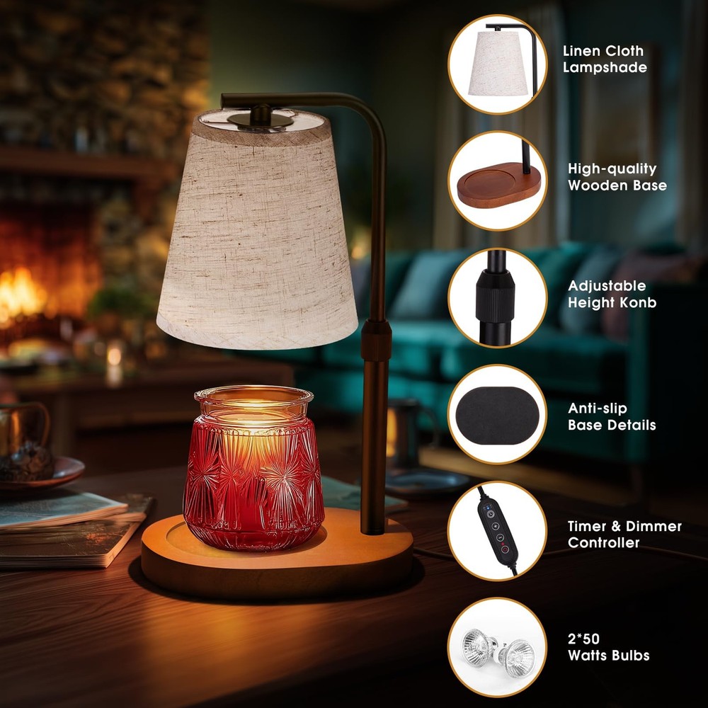 Candle Warmer Lamp with Timer Dimmable, Adjustable Height Candle Warmer Light...