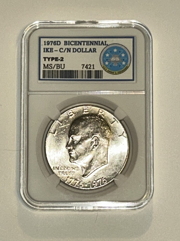 1976-D / IKE DOLLAR - USS EISENHOWER (COMMEMORATIVE KEEPSAKE SLAB) TYPE-2 BU/MS