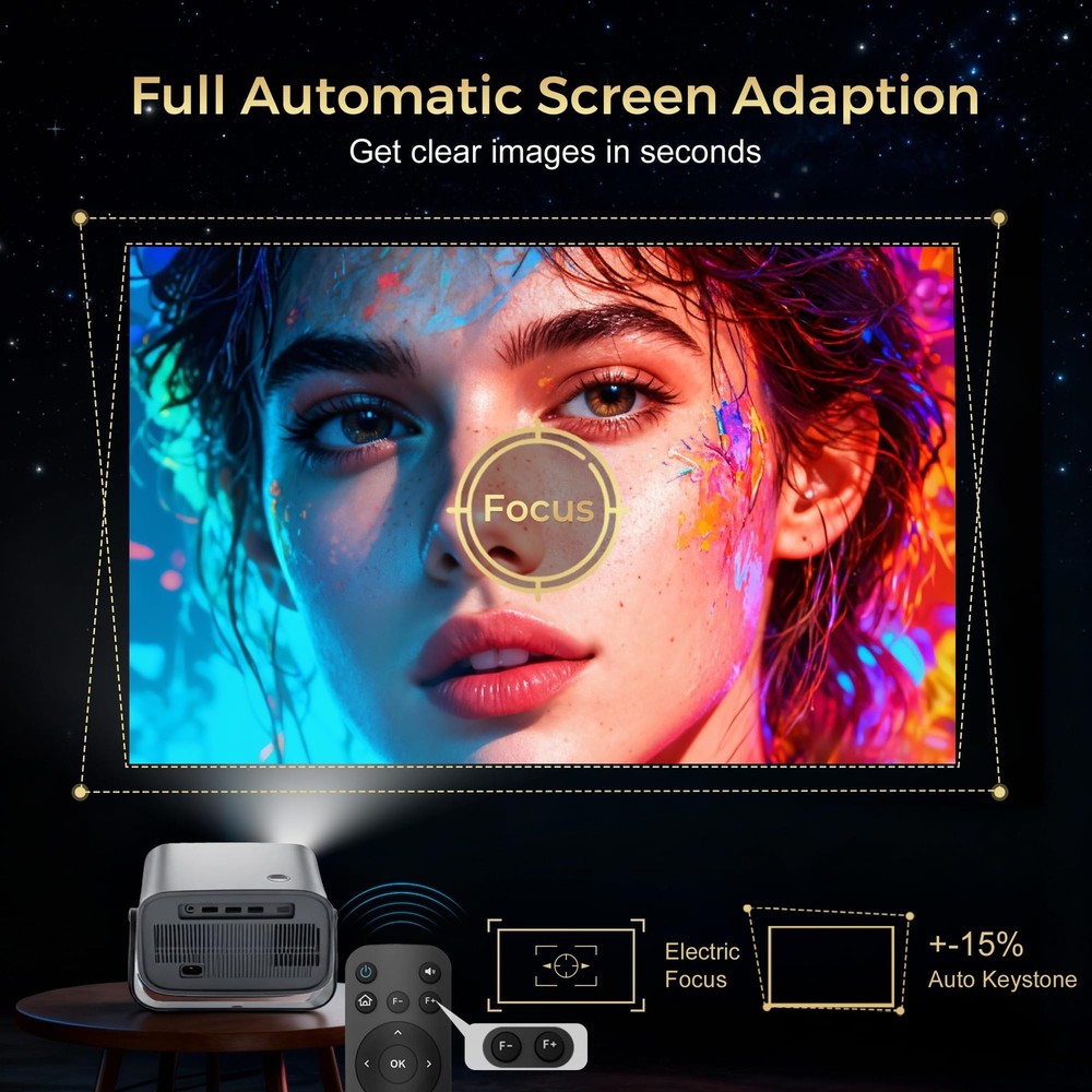 Smart Projector with WiFi and Bluetooth, 400Ansi Protable Mini Projector Supp...