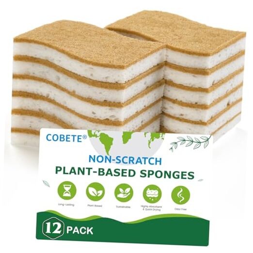12 Pack Natural Biodegradable Kitchen Non Scratch Sponges,Compostable Plant