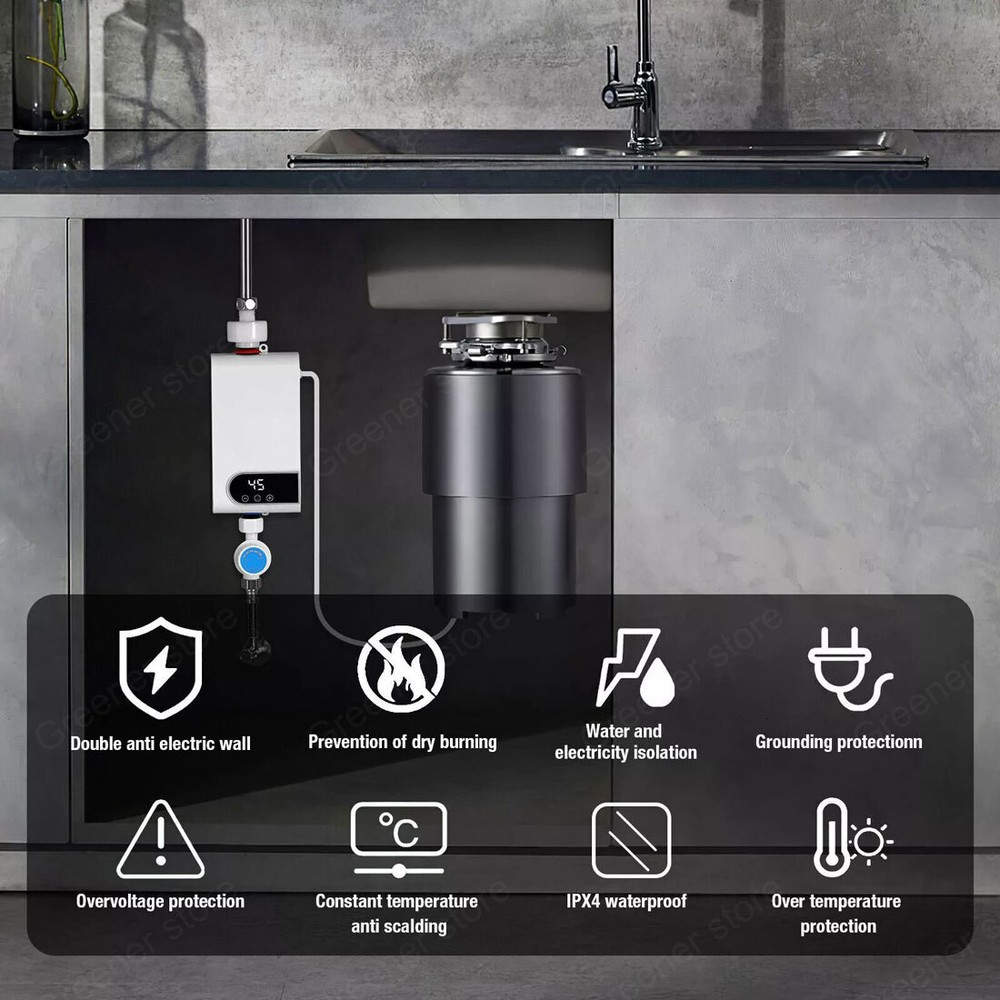 Electric Tankless Instant Water Heater Shower Head Kitchen Under Sink Bathroom