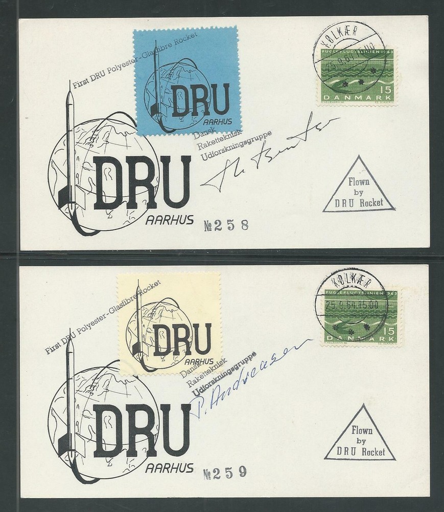1964 DENMARK DRU rocket cards - EZ 4C1, 4C2