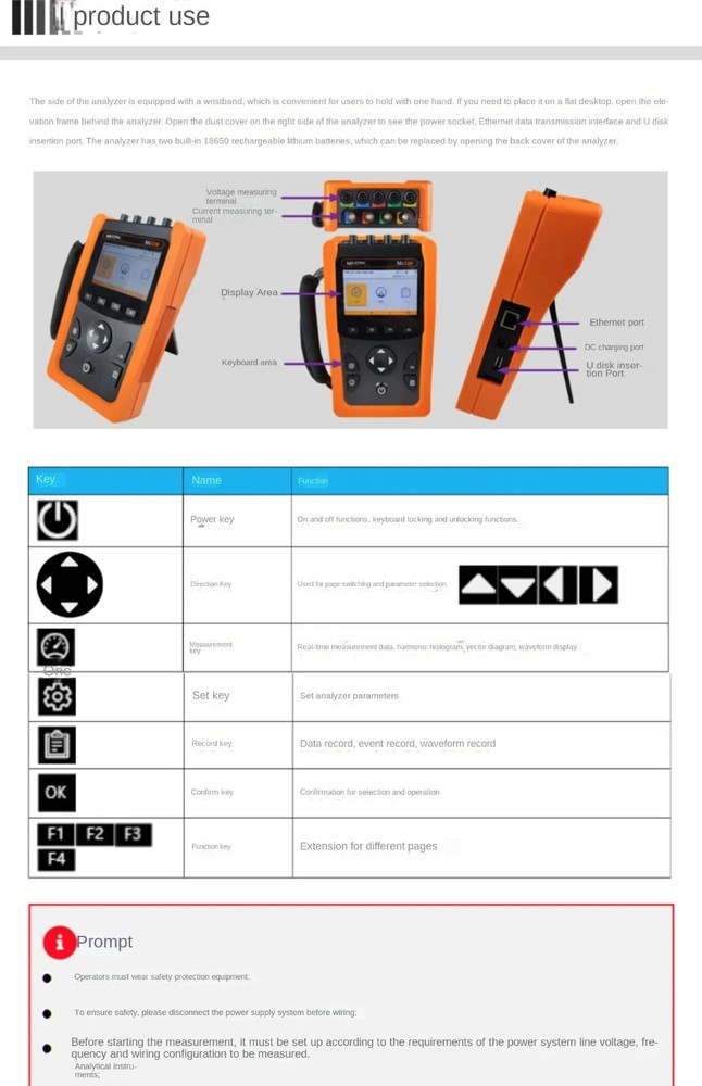 Mi550 Handheld Three phase Power quality analyzer + Harmonic + waveform record