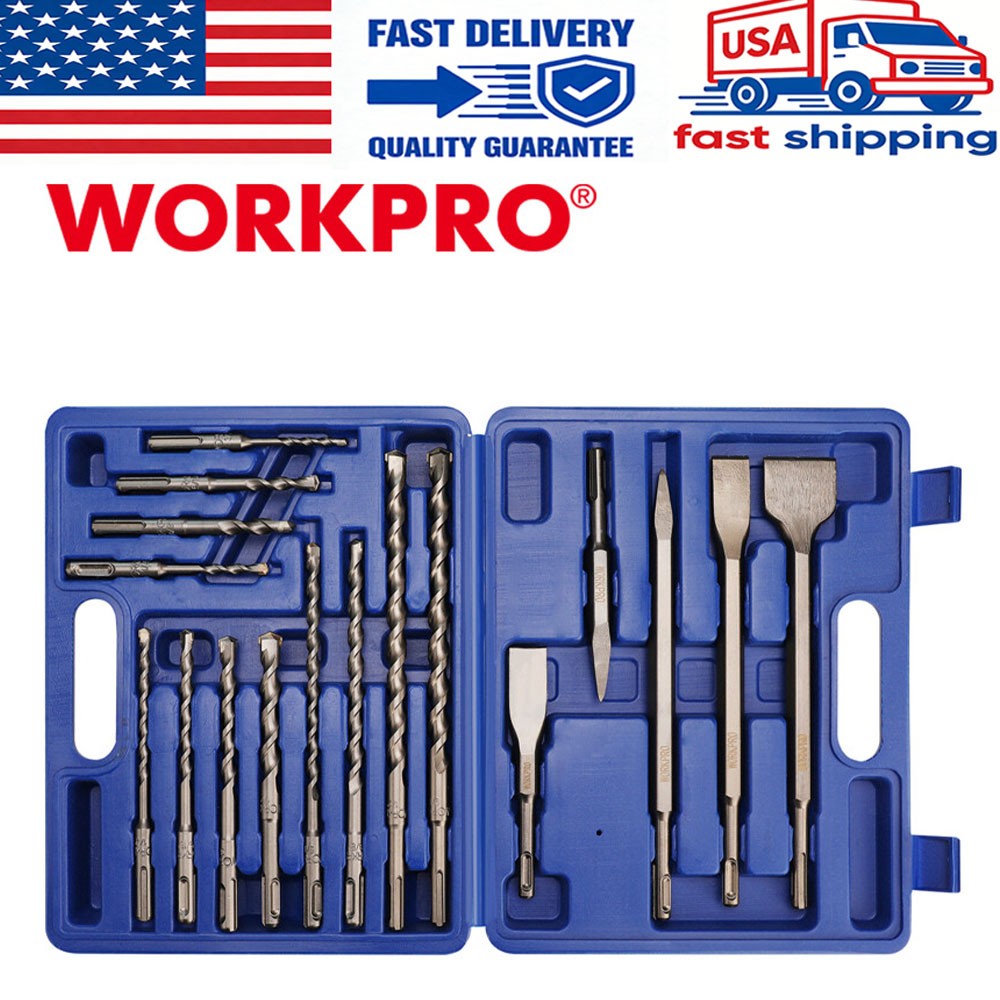 WORKPRO 17-Piece SDS-Plus Rotary Hammer Drill Bits Chisel Set High-Quality Bits