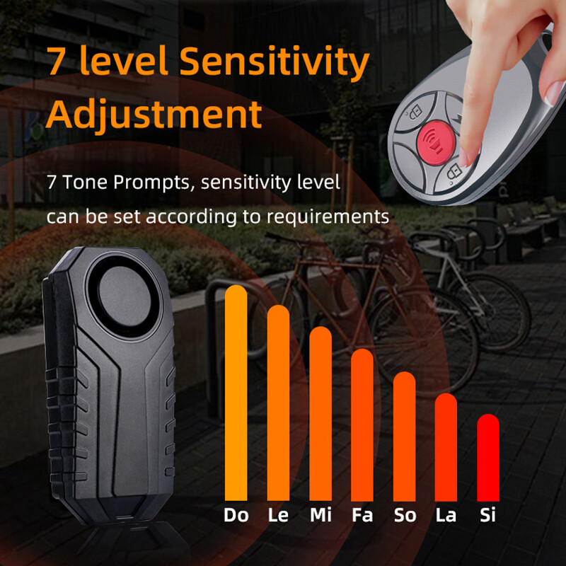 Bike Alarm, Remote Control, 113 dB, Loud, Adjustable Sensitivity, for Rolling