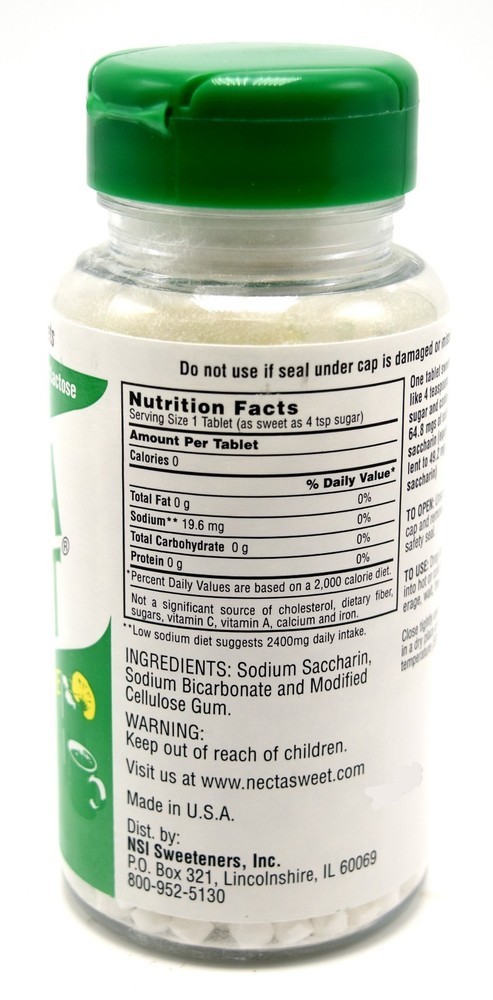 3 1000-Tablet Bottles 1 Grain Necta Sweet Saccharin Tablets NectaSweet