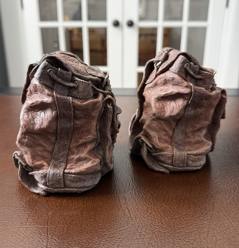Distressed Leather Backpack Bookends Paperweight Decor