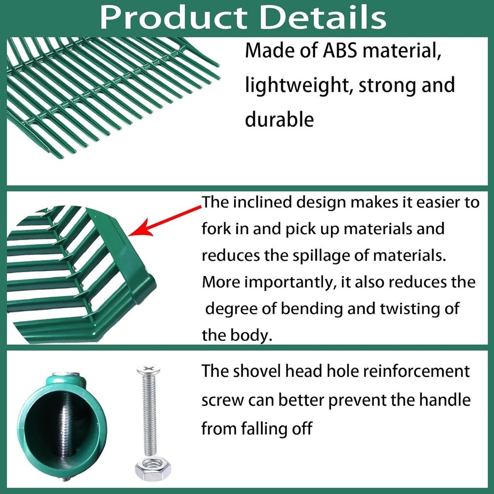 2 Green hay Fork Heads, 18-Tooth Manure Fork Replacement Head, ABS Plastic Ma...