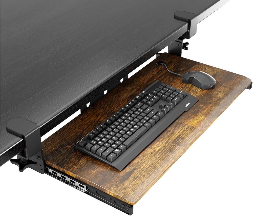 Keyboard Tray under Desk Pull Out with Extra Sturdy C Clamp Mount System, 27.3 (