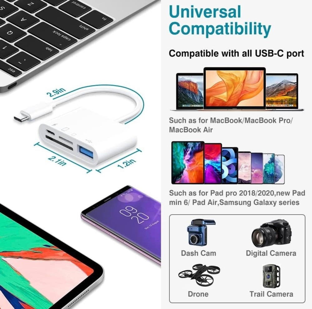 FLEAVER 4 in 1 USB C Camera Memory Card Reader Type C SD TF Card Reader Adapter