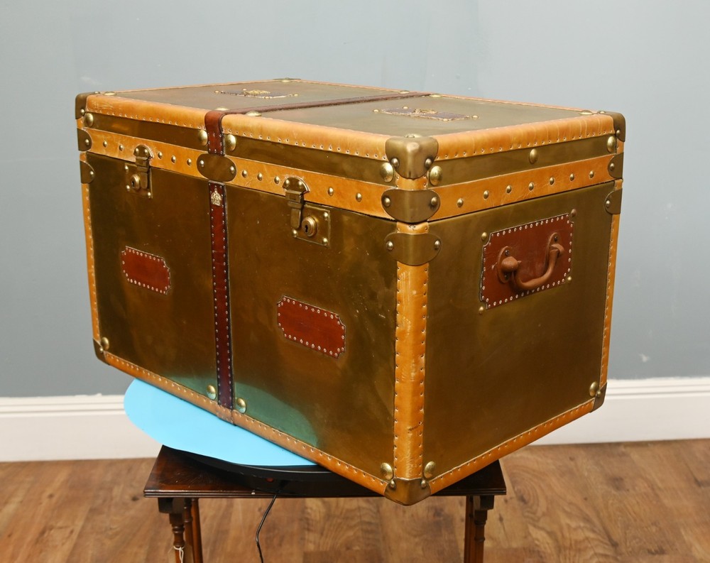 Large Steamer Trunk Box Copper Luggage Case Table