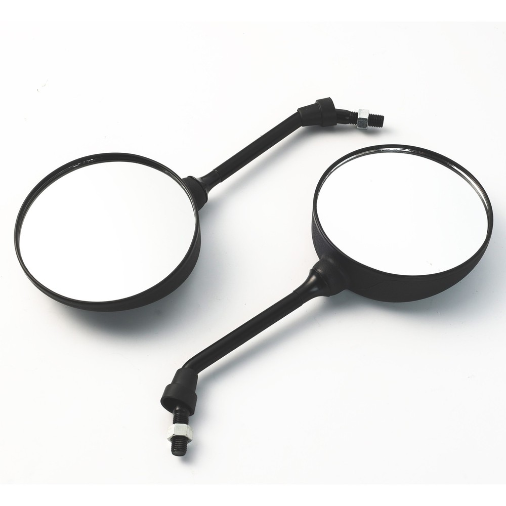 Pair Universal Round Long Stem Motorcycle Mirrors 10mm Black Left + Right