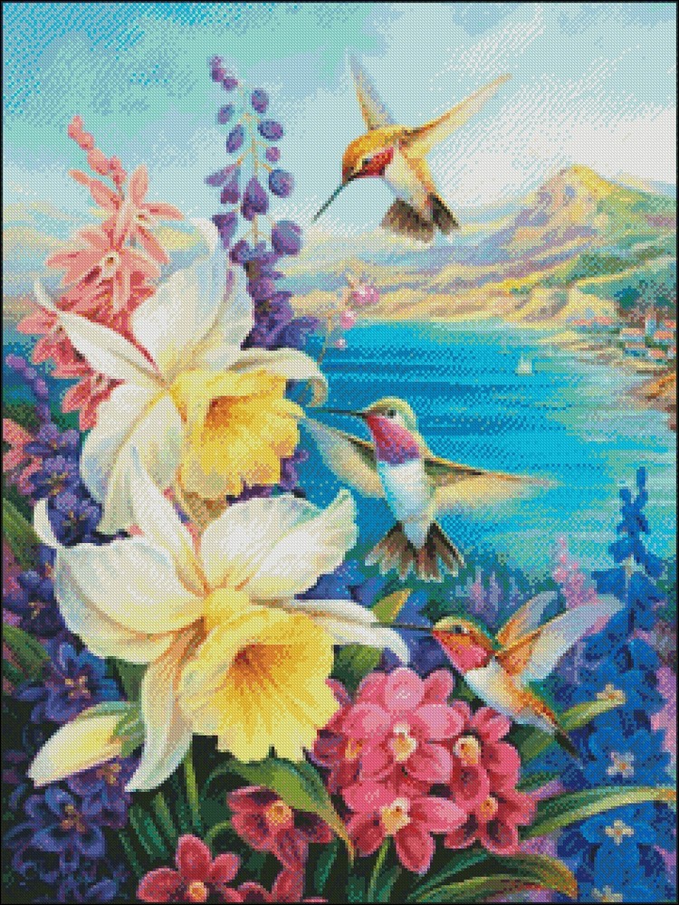 Hummingbird Bouquet 1 - Chart Counted Cross Stitch Patterns Needlework DIY DMC