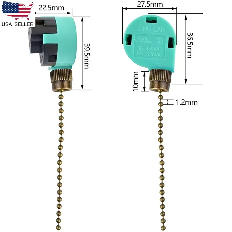 3 Pack Ceiling Fan Switch 3 Speed 4 Wire ZE-268S6 Fan Pull Chain Switch8457
