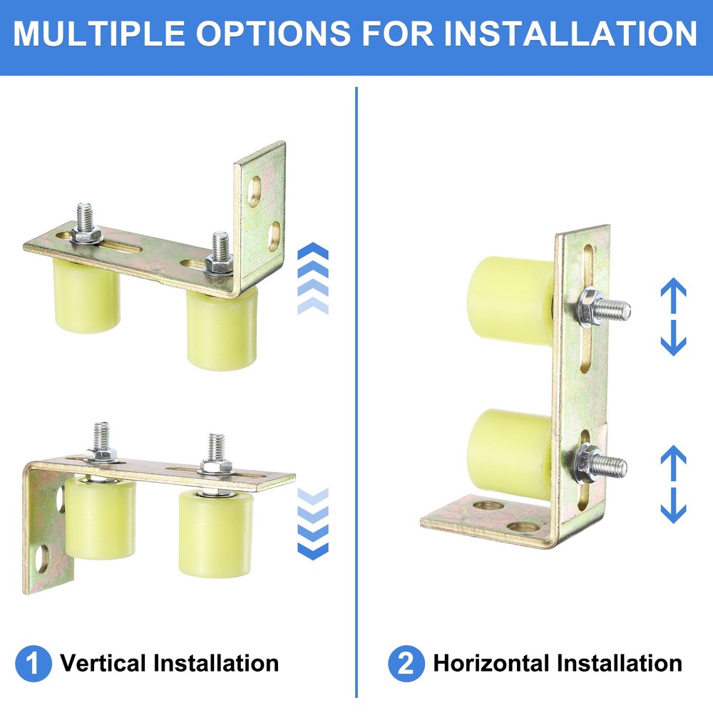 2Set Slide Gate Guide Roller, 1-9/16" Gate Support Roller with Bracket, Yellow