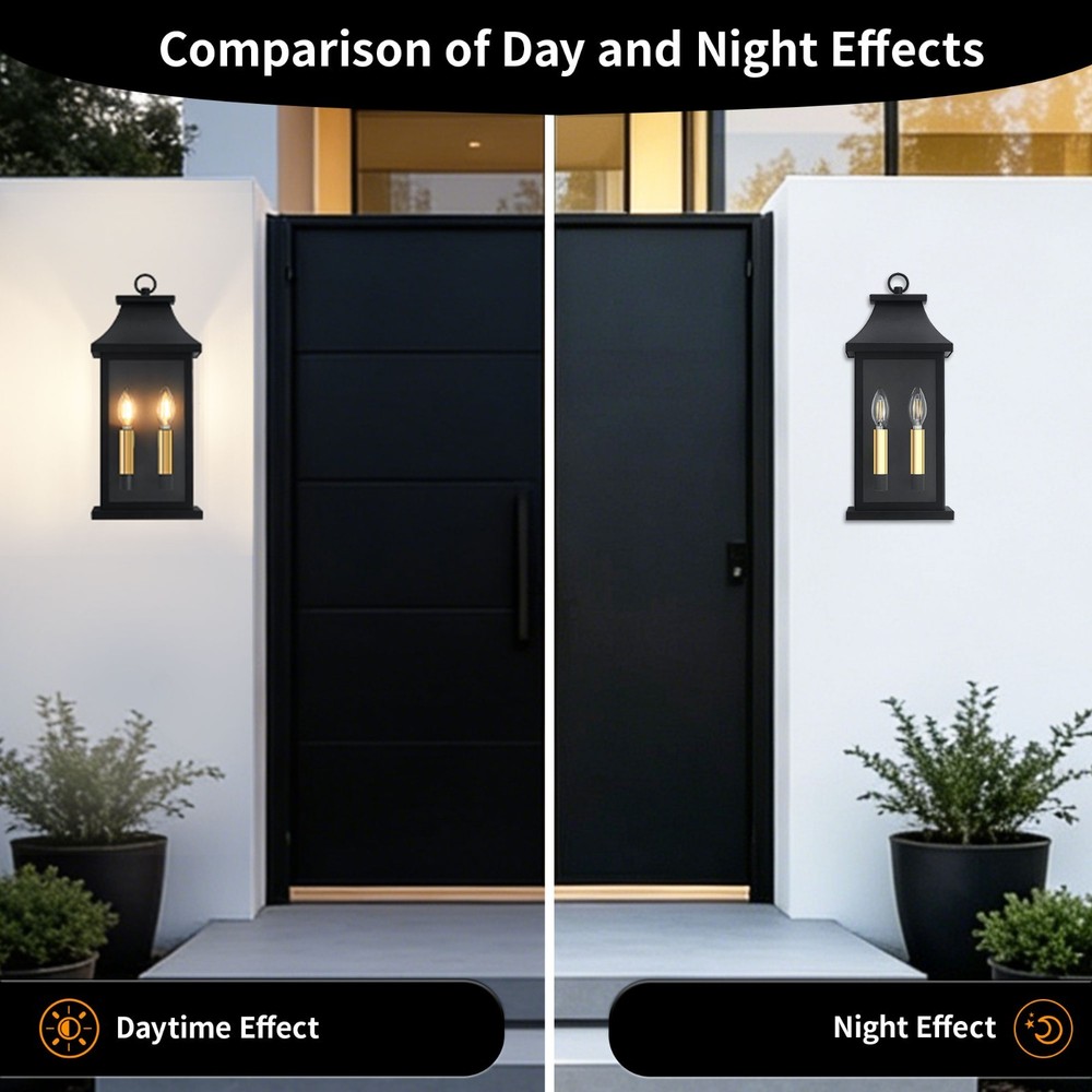 1-Pack 17.5 in. 2-Light Black Outdoor Wall Lanterns