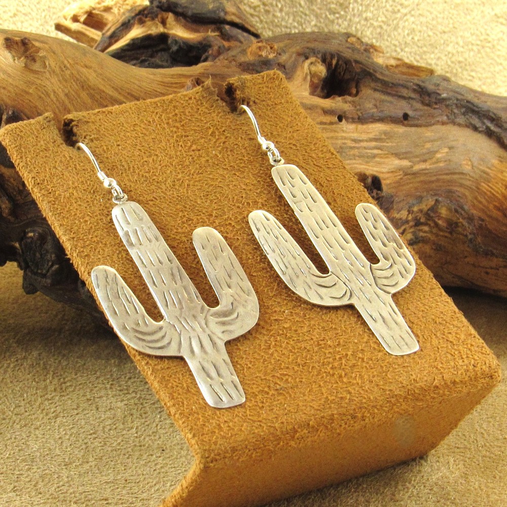 Sterling Silver Saguaro Cactus Wire Dangle Earrings