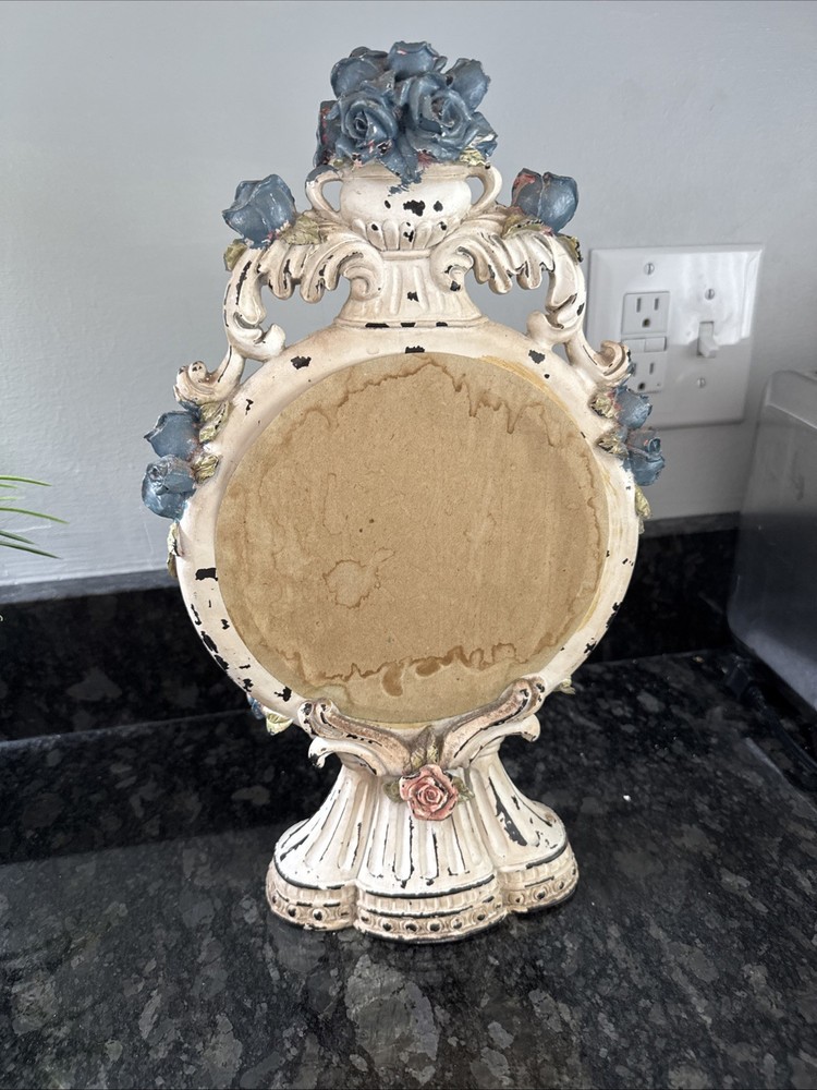 VTG Heavy Ceramic Victorian Style Table Top Stand Vanity Mirror