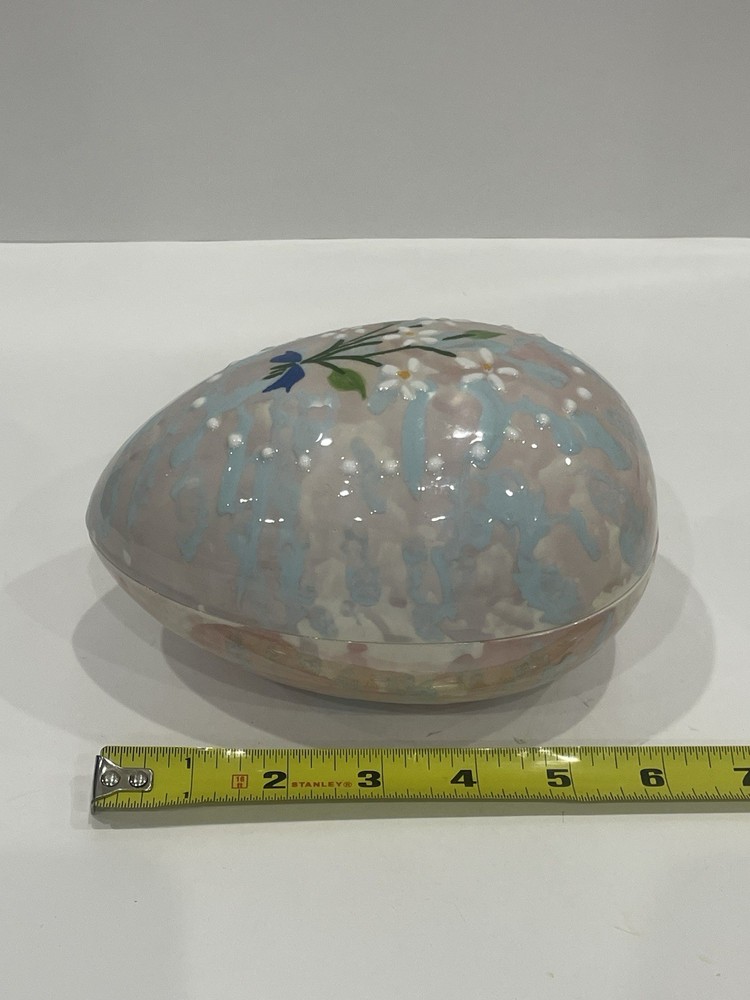 Vtg Ceramic Egg Flowers Trinket Candy Dish Hand Painted Kitsch Easter Decor