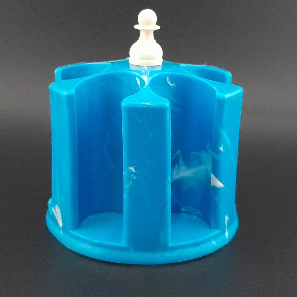 Vintage Marbled Blue Plastic Rotating Thread Spool Carousel Caddy Holder