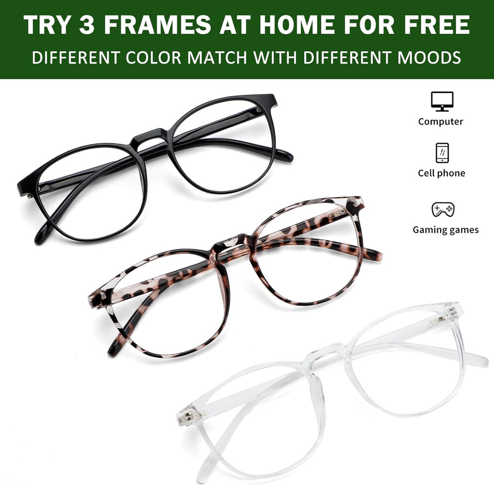 3 Pack Blue Light Blocking Glasses Women/Men,Retro Round Computer Glasses Anti E