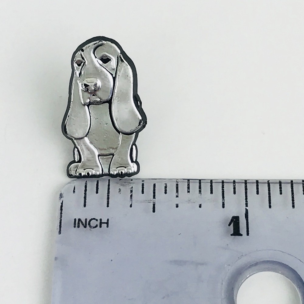 Hound Dog Lapel Pin Silver Plastic Puppy