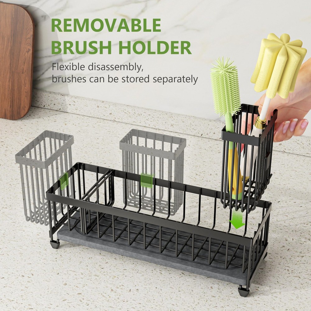Cisily Extra Large Sink Caddy Organizer with Drying Stone, Black Large,