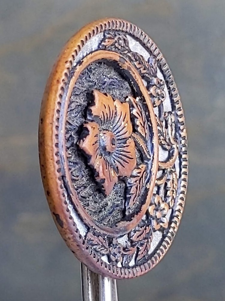 Large Vintage Brass Flower Picture Button with Openwork
