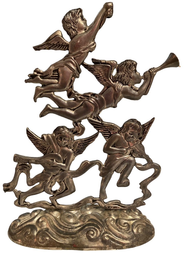 Silverplate Angels Playing Musical Instruments Statue Missing Candleholder Cup