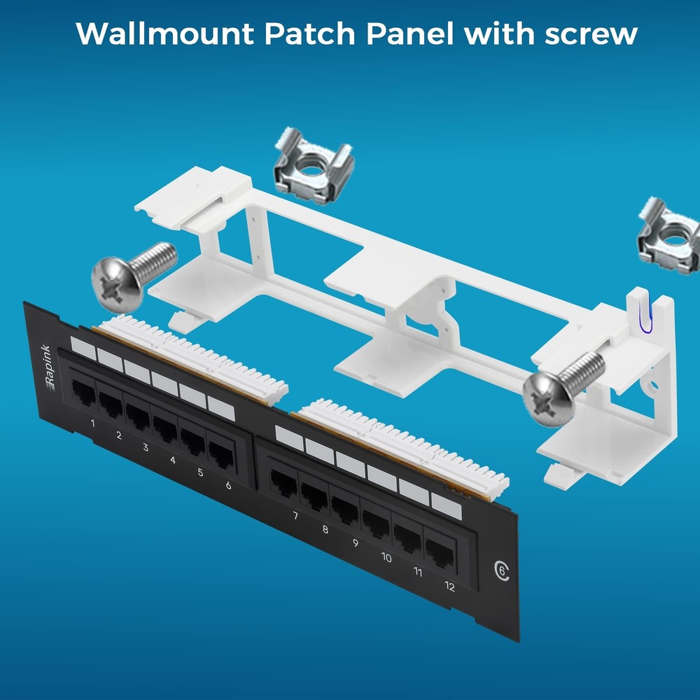Rapink Patch Panel 12 Port Cat6 10G Support, Network Patch Panel UTP 10-Inch,...