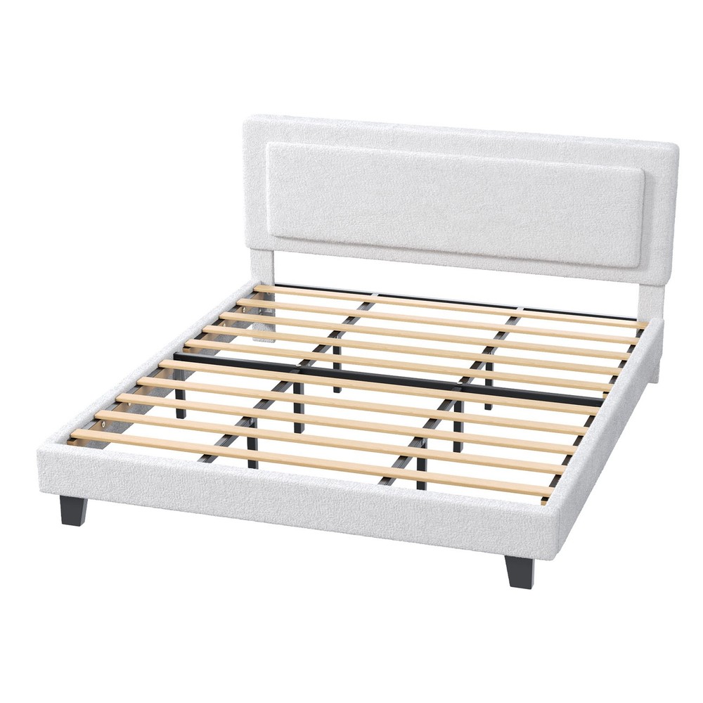 King Upholstered Bed Frame with Adjustable Headboard No Box Spring Needed Beige