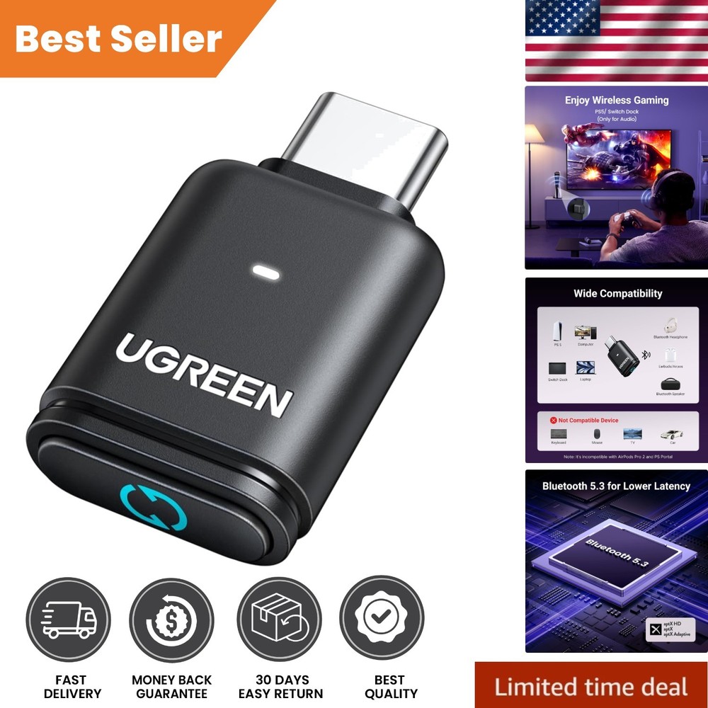 Green USB-C Bluetooth Adapter - Low Latency 5.3 Transmitter for PS5 and More