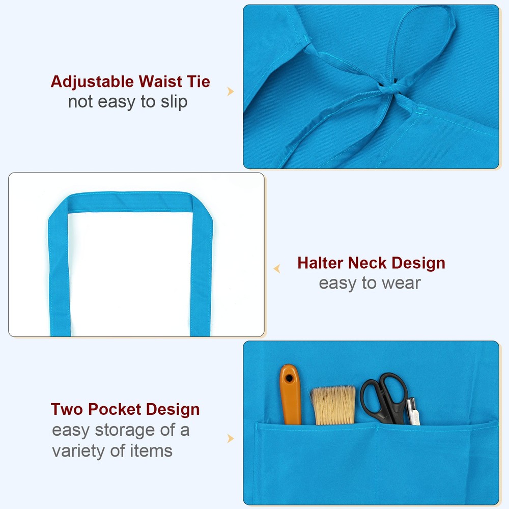 3pcs Kitchen Cooking Aprons 75x65cm Polyester Art Apron Light Blue