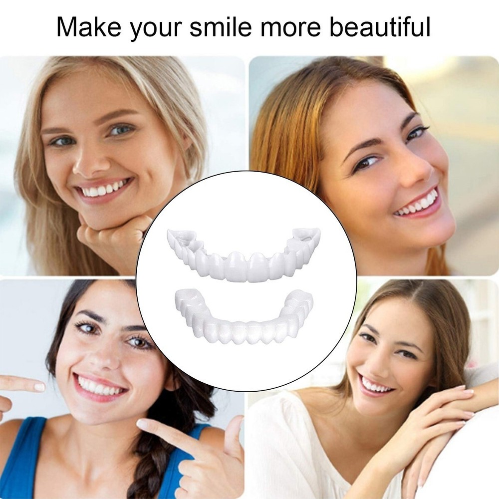 Snap On Veneers Upper & Lower Set - Instant False Teeth Covers No Adhesive bex