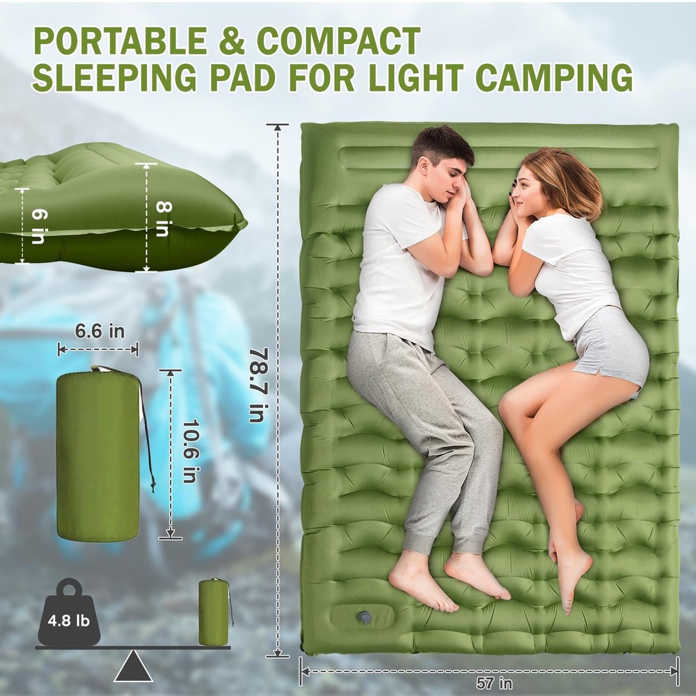 Sleeping Pad for Camping, 6" Extra Thick Camping Mat with Pillow Built-in Foo...