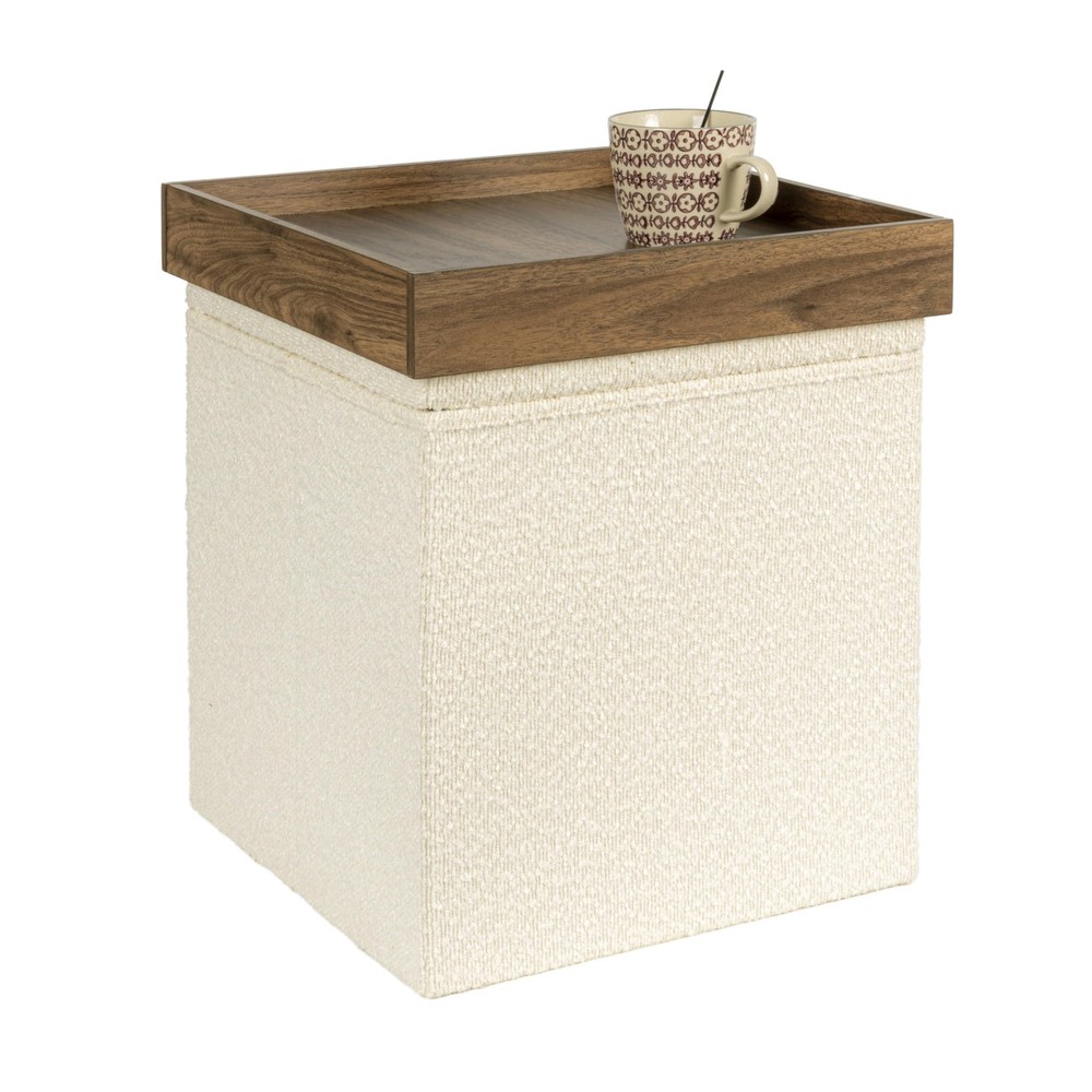 Versatile Boucle Ottoman with Hidden Storage, Cream