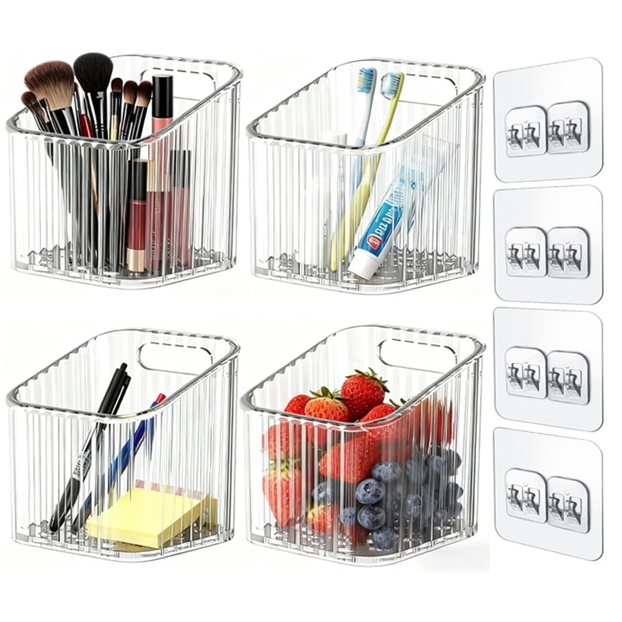 4 Pack Acrylic Wall Mounted Storage Racks, Stackable Cabinet Door Storage Con...