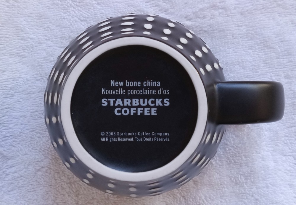 Starbucks Black White Dotted Mug Red Inside 2008 Bone China