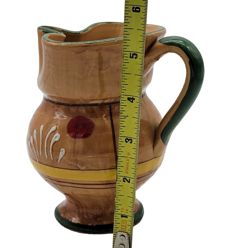 5" Brown Pottery Handled Pitcher Vase Handpainted Unsigned