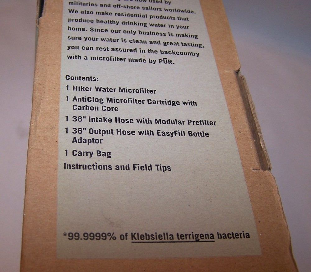 PUR Hiker Microfilter Water Filter System Purifier Series A Camping Backpacking